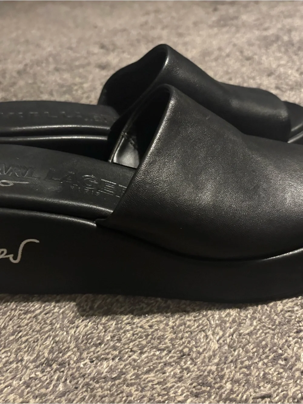 Karl Lagerfeld Paris Calvina Slide Mule Wedge Espadrille Sandal Black Size 9